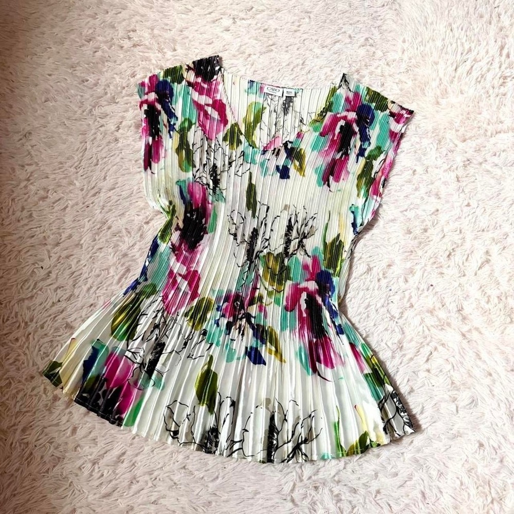 Floral Whimsical Pleated Textured Colorful Bloomcore Peplum Top Womens 18 Fairy